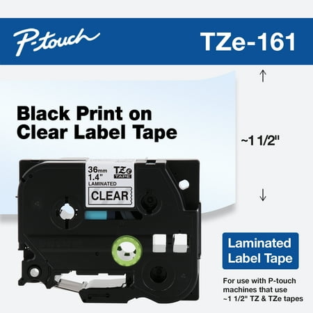 UPC: 0012502625643 | Brother Genuine P-touch TZE-161  36mm (1.4 ) Standard Laminated Label Maker Tape  Black on Clear  36mm (1.4”) x 8m (26.2 ft )  TZE161