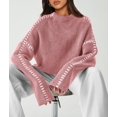 thumbnail image 3 of Suéter PRETTYGARDEN de Punto Grueso Oversized Cuello Alto Rosa M, 3 of 6