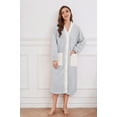 thumbnail image 2 of U2SKIIN Womens Plush Robe, Soft Fluffy Bathrobe Lightweight Button Warm Loungewear,(Light Grey+White,S-M), 2 of 5