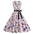 thumbnail image 2 of Usmixi Summer Dresses for Women 4th of July Patriotic Pleated Swing A Line Tank Formal Dresses 2023 Casual Sleeveless V-Neck Star Striped Print Midi Dress White s, 2 of 7