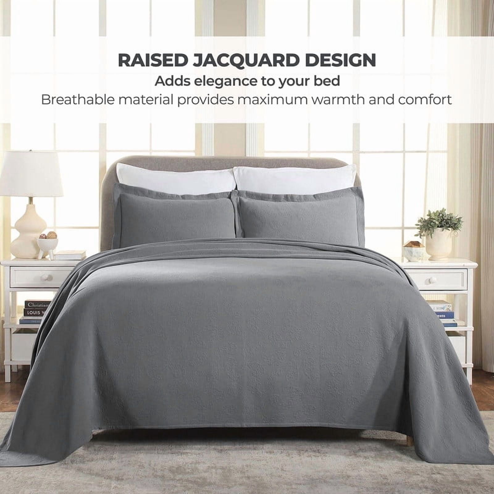Supeior Paisley Cotton Decorative 3-Piece Bedspread Set, All Season Breathable Bedspreads, King, Grey