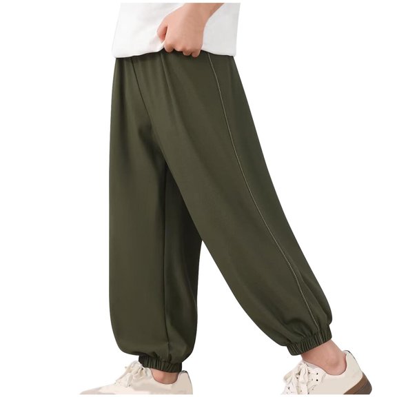 bbymog Boys Pants Solid Color Casual Boys Sweatpants with Pockets Elastic Waist Straight Pants for Girls Boys Athletic Pants Green B 11 Years