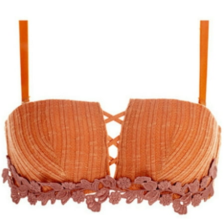 

Women Underwear Wireless Solid Color Push Up Breathable Cross Bra(Orange 32)