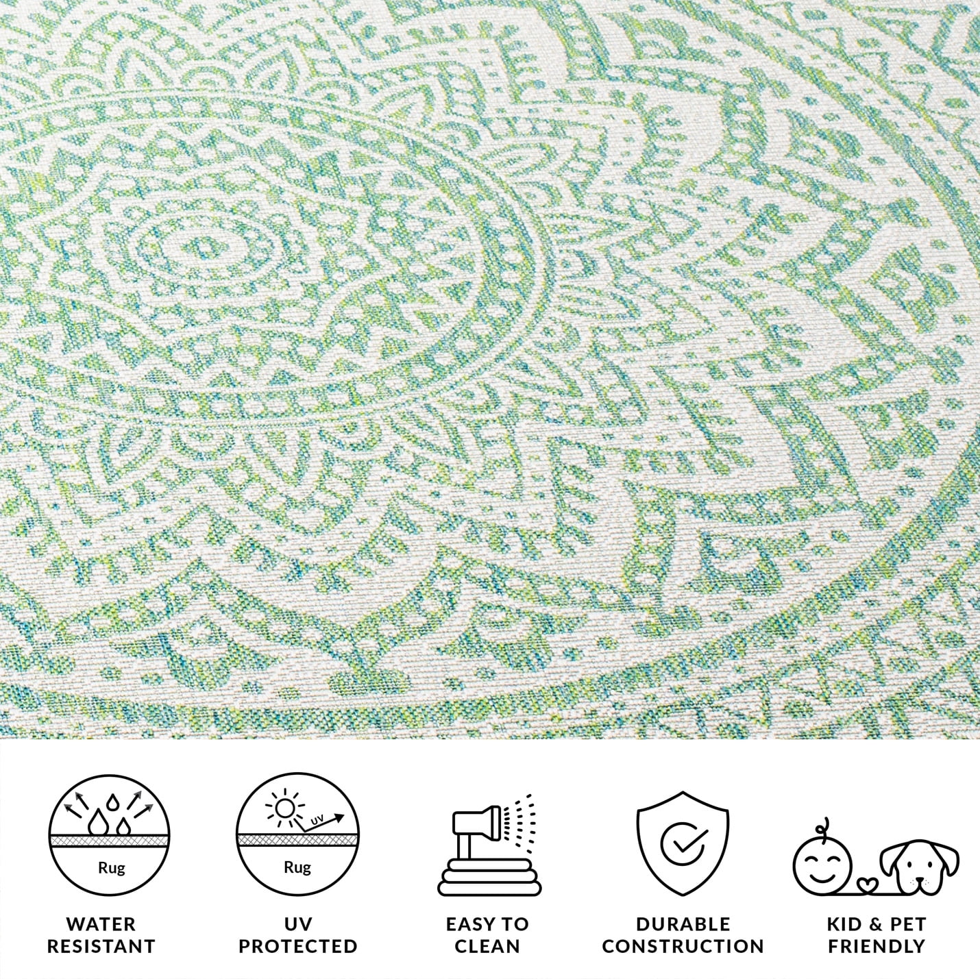 SAFAVIEH Courtyard Josiah Floral Medallion Indoor/Outdoor Area Rug, Ivory/Green, 6'7" x 6'7" Square