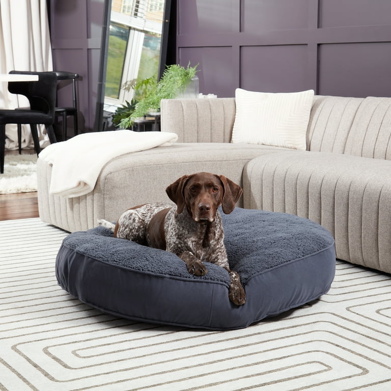 Happy Hounds Scout Sherpa Round Pillow Dog Bed, Blue Steel, Large