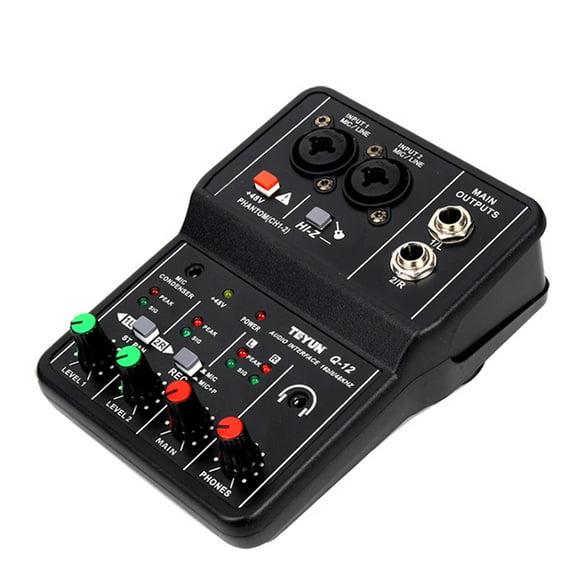Audio Interface Professional Recording Sound Card 16bit/48kHz Mini USB Audio Interface Sound Card 2-In &