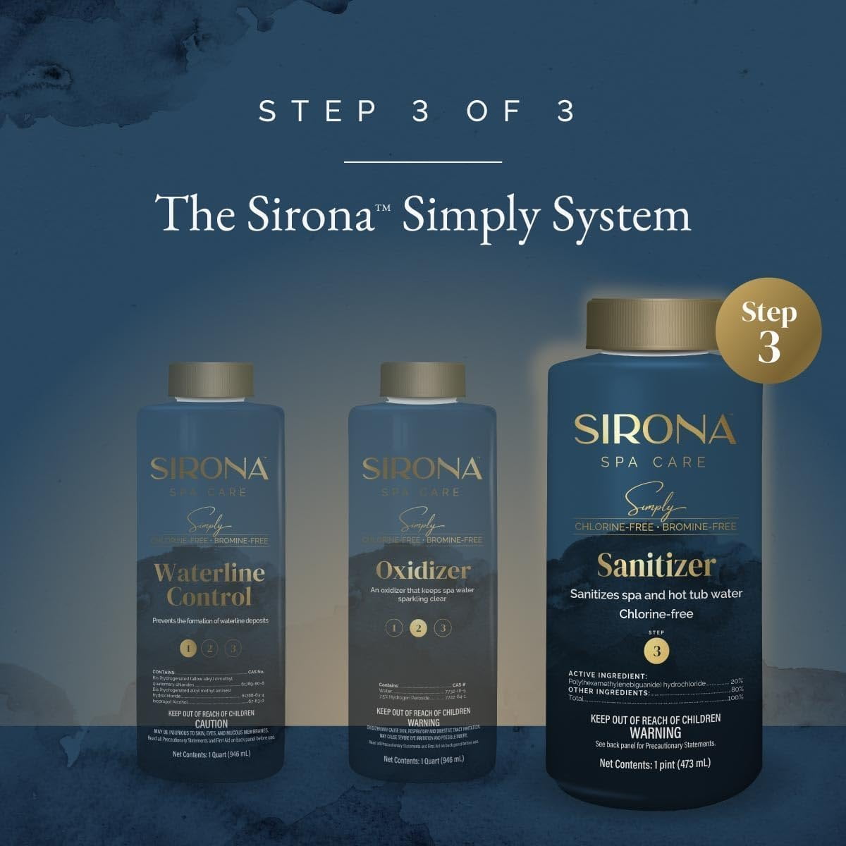 Sirona Simply Hot Tub Full Kit: Metal Control, Waterline, Oxidizer, Sanitizer with My Garden Pool Test Strips, Scum Sponge Flower Oil-Absorbing Sponge and Measure Cup for Hot Tubs and Pools