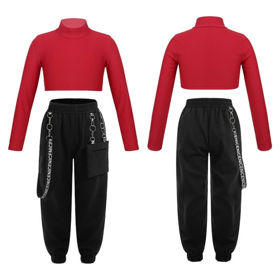 renvena Youth Girls Outfits for Hip Hop Dance Crop Top with Pants Set Sweatshirt and Sweatpants Tracksuit