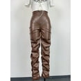 thumbnail image 4 of Fuax Leather Pants High Waisted Pants (S, Brown), 4 of 7