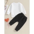 thumbnail image 4 of Bagilaanoe 2Pcs Toddler Baby Boy Valentine's Day Clothes Letter Print Long Sleeve Sweatshirt Tops + Sweatpants 6M 12M 18M 24M 3T Kids Pants Set, 4 of 8