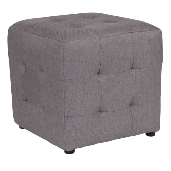 Flash Furniture Grid Tufted Upholstered Cube Ottoman Pouf in Light Gray Fabric