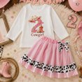 thumbnail image 5 of felwors Toddler Baby Girl 1st 2nd Birthday Outfit Cowgirl Farm Theme Tulle Skirt | Long Sleeve Romper/Tops, Tutu Skirt, Western Cake Smash Clothes, 5 of 7