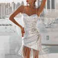 thumbnail image 2 of New Years Eve Dresses For Women Silver Slim Waist Slim Mini Sequins Swing Solid Wedding Dress, 2 of 7