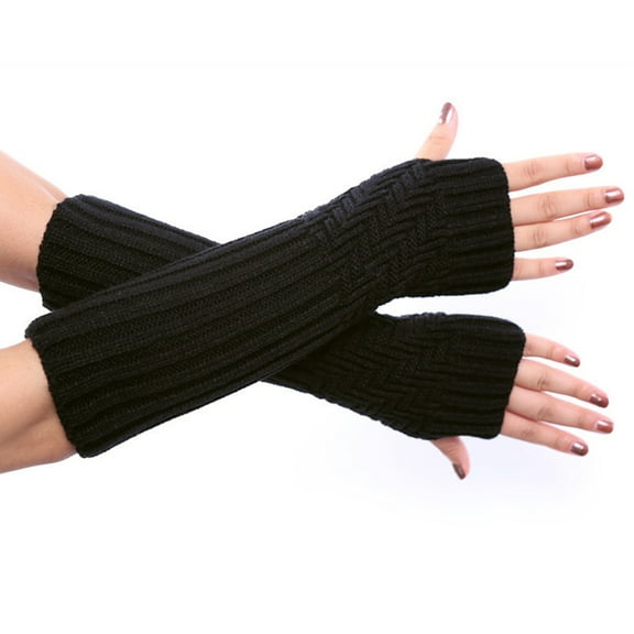 Dyfzdhu Women Fall Winter Solid Color Knit Pattern Half Finger Gloves Black