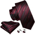 thumbnail image 3 of Barry Wang Men Stripe Neckties, Black Red, 3 of 8