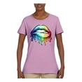 thumbnail image 2 of Wild Bobby, Colorful Neon Rainbow Biting Lips Pop Culture Womens Graphic T-Shirt, Light Pink, Small, 2 of 3