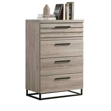 Roundhill Furniture Alvear Contemporary 4-Drawer Chest, Weathered Gray
