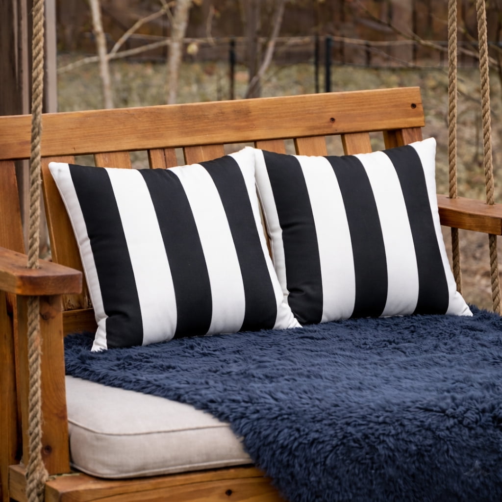 LiviNest Outdoor Waterproof Pillows: 2-Pack 18x18 Inch Patio Cushions - Fade-Resistant & Weatherproof for Garden Porch Poolside - Soft Comfortable Decorative Throw Pillows Black White Stripe