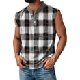 thumbnail image 2 of Domuza Men's Sleeveless Shirts Henley Neck Sleeveless Button Down Workout Sports Tank Tops Summer Loose Fit Plaid T-Shirts White 3XL, 2 of 4