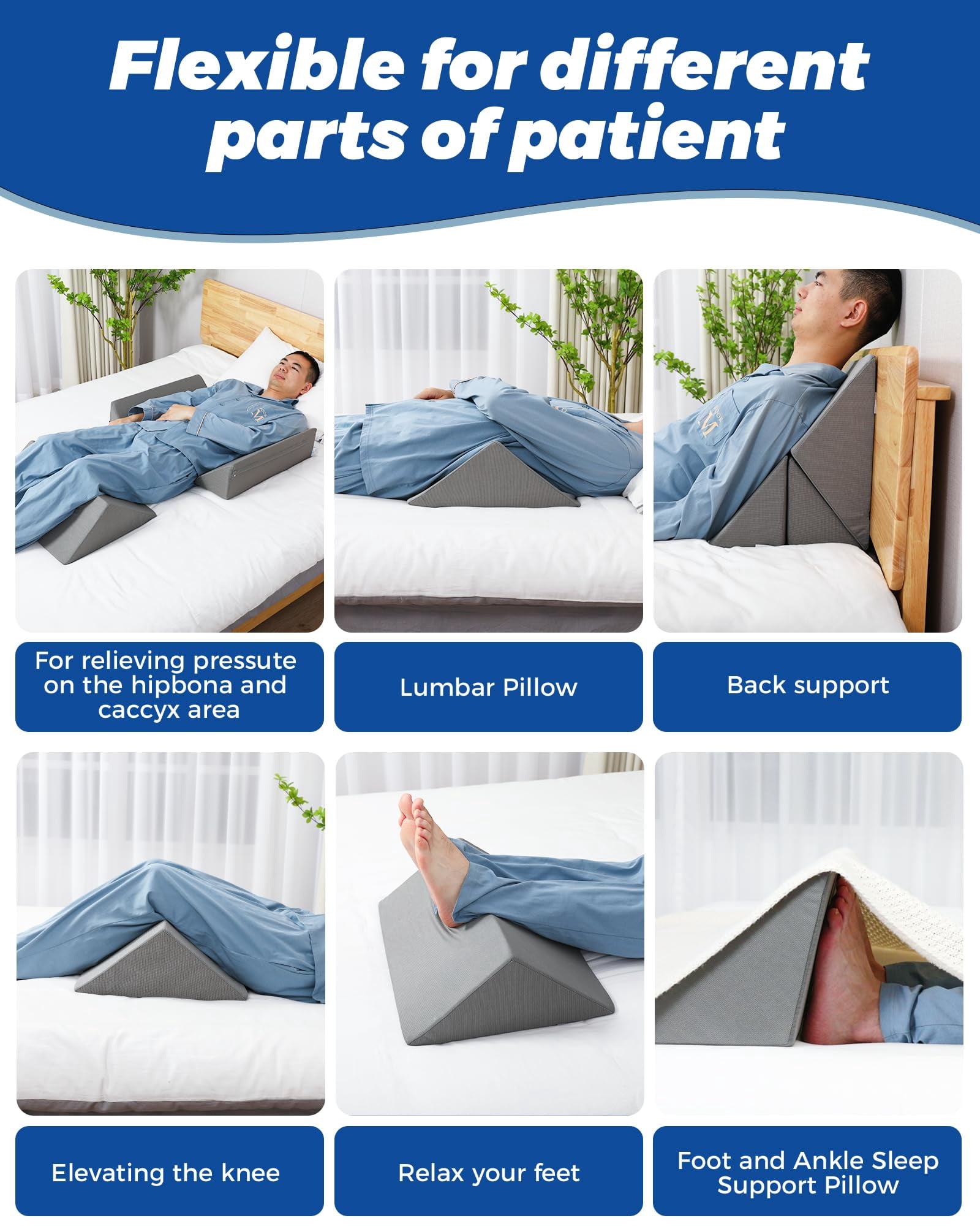 Positioning Wedge Pillow For Side Sleeping (3 In 1)  40 Degree Triangle Bed Wedges & Body Positioners Preventing After Knees Elevated Grey