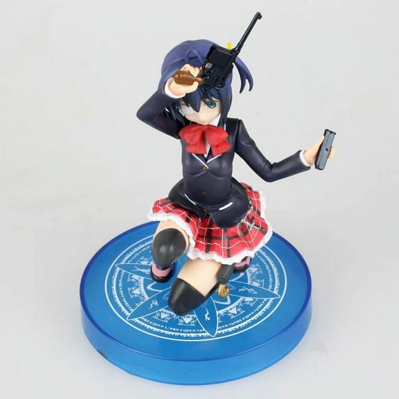 Love, Chunibyo & Other Delusions Takanashi Rikka (5.9in/15cm) 1:8scale Squatting Holding a pistol Replaceable face PVC boxed cartoon character model/s Action Figures Gift for Adult Kids