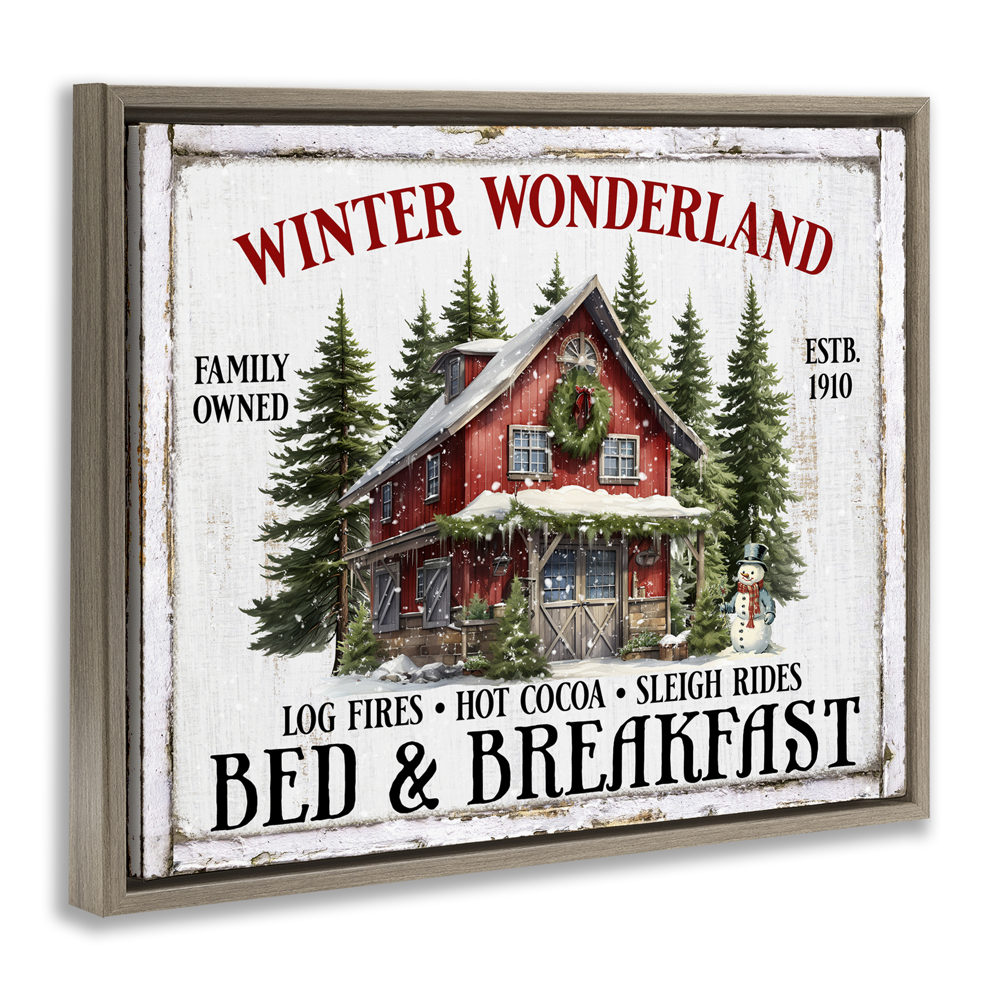 Stupell Industries Winter Bed & Breakfast Holiday Painting Brown Floater Framed Canvas Art Prints Wall Art, 21 x 17