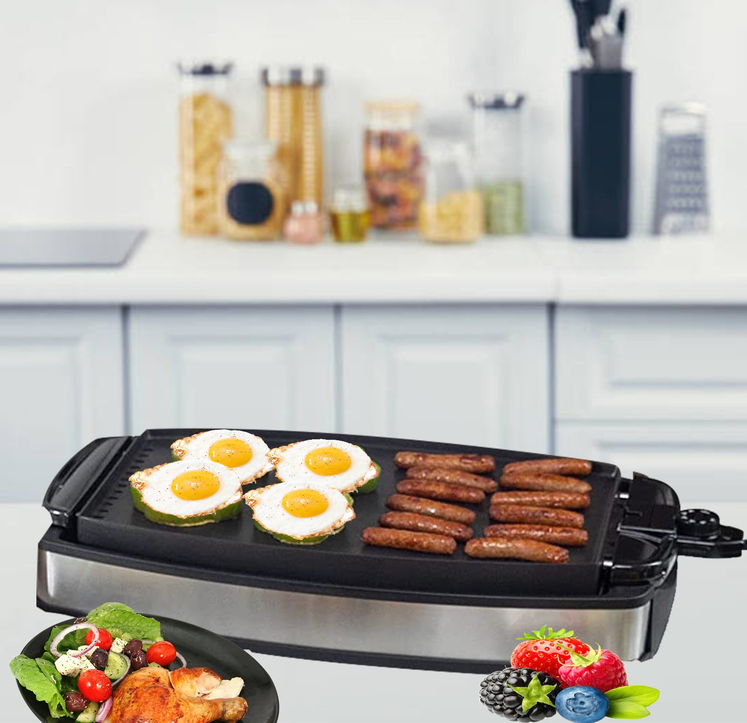 Nonstick Electric Griddle Large - 1500W Electric Indoor Grill  cook for up to 8 people at once (20x10): Home & Kitchen