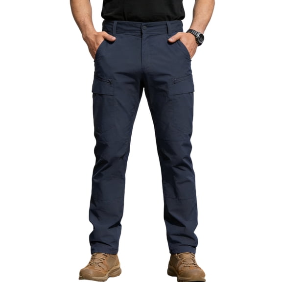 Ecqkame Cargo Pants for Men Solid Color Breathable Lightweight Hiking Pant Outdoor Workwear Casual Trousers with Pockets Navy L