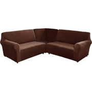 TOPCHANCES Velvet Sectional Corner Sofa Covers, 5 Seat L-Shaped Sectional Couch Slipcovers, 3 Piece Stretch Soft Furniture Sofa Protector for 5-Seater Corner Sofas ( Brown )