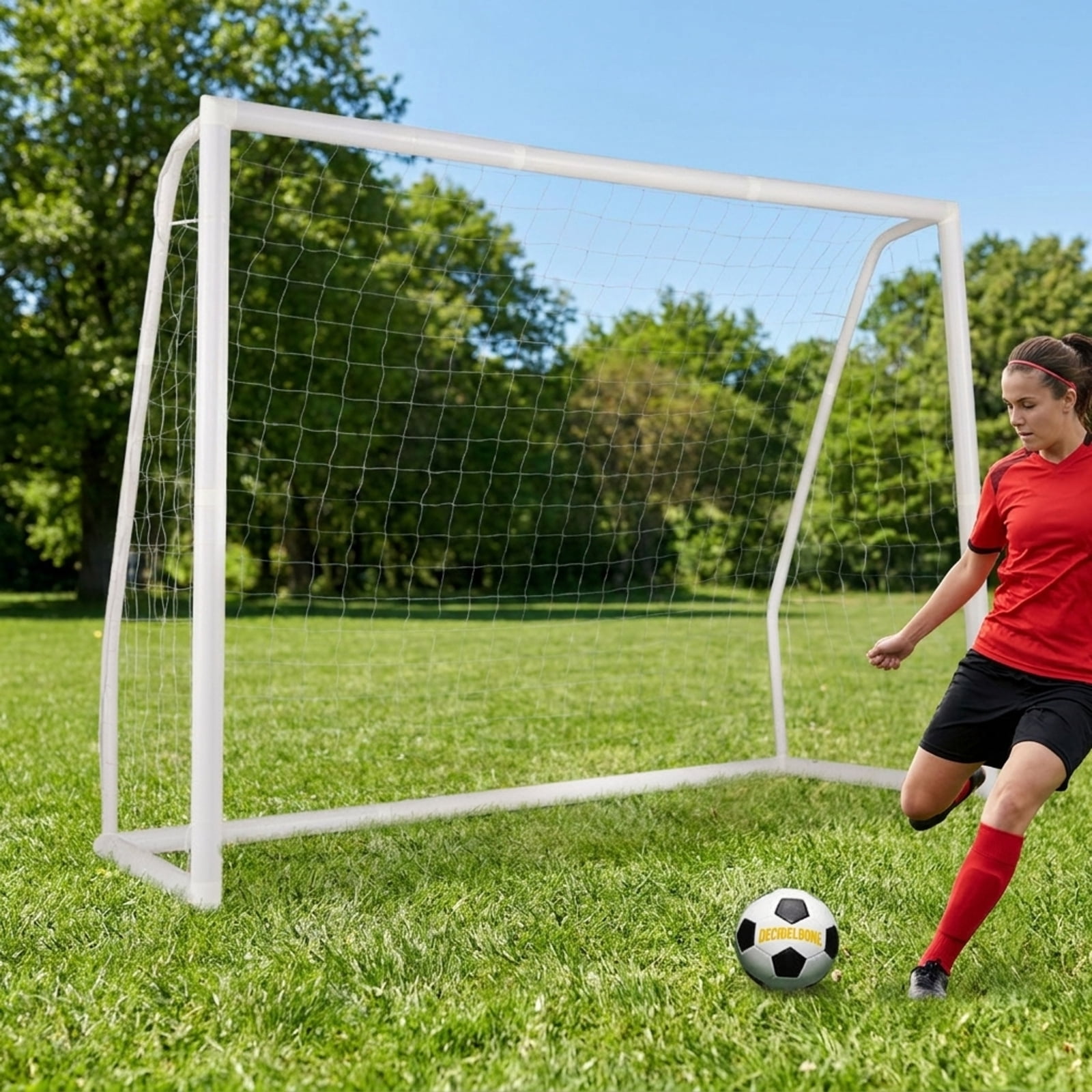 Airfind Backyard Soccer Goal with Ground Anchors and Practice Cones and Stable All-Weather Frame for Kids Youth Outdoor Training and Portable Soccer Practice, White