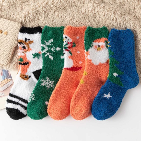 Gymayou 5Pairs Fun Christmas Socks for Men Women Novelty Cozy Unisex Crew Cotton Socks