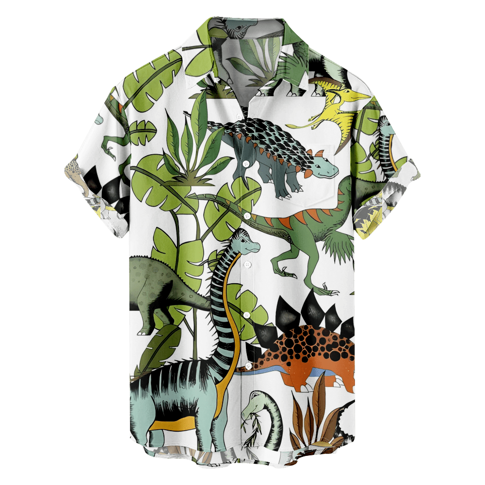 MLFU Teens Mens Dinosaurs Casual Short Sleeve Button Down TShirts,Print Basic Tops for Teen and