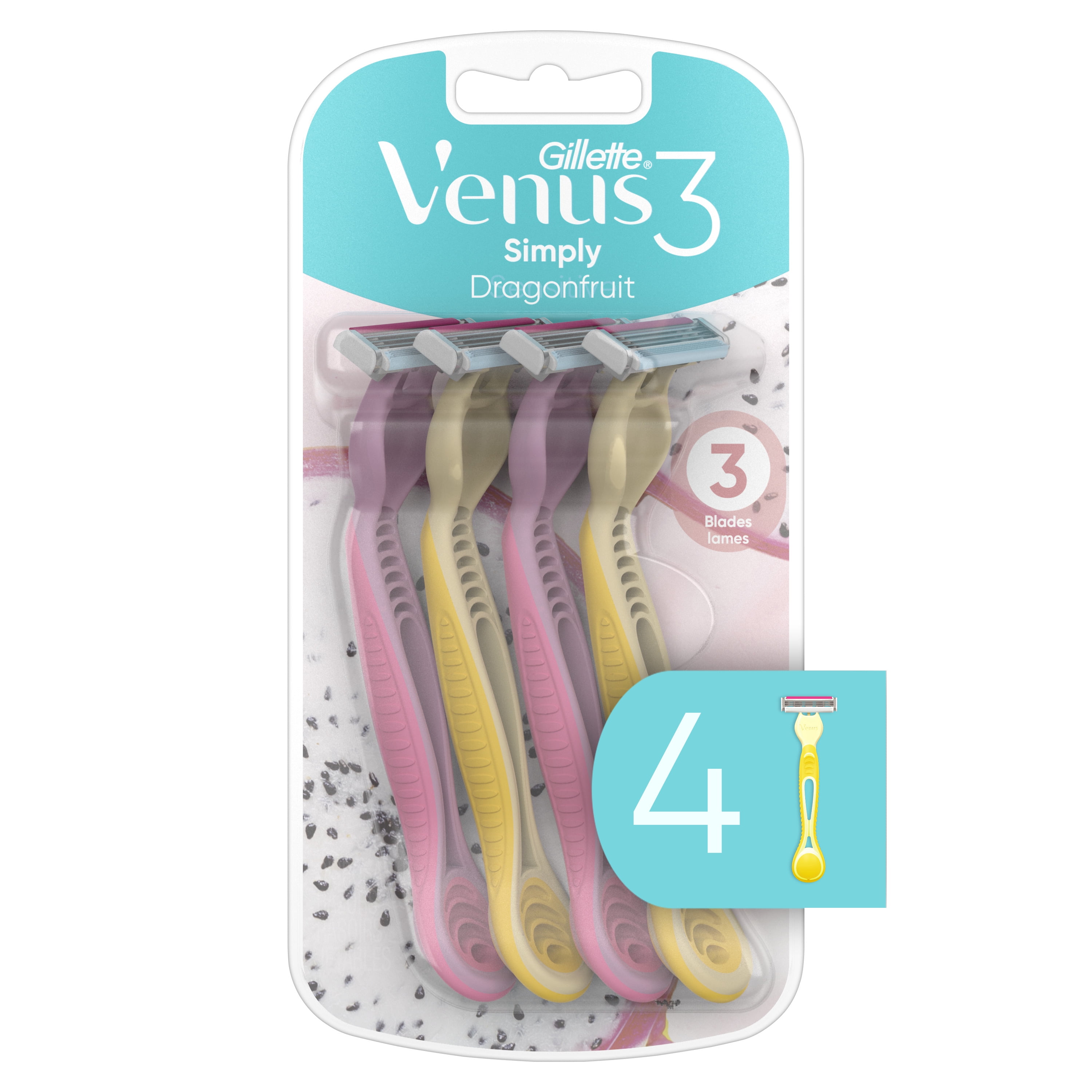 Gillette Venus Simply3 Dragonfruit Women's Disposable Razors, 4 Count