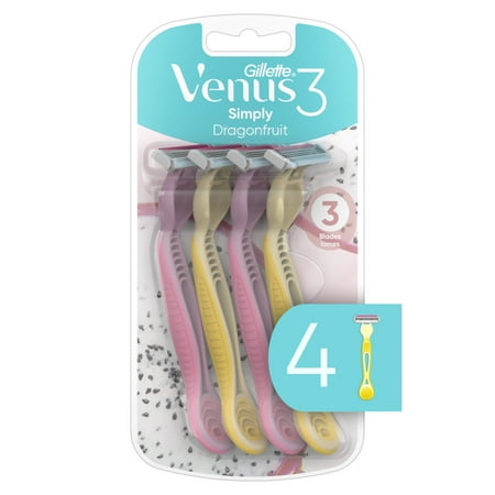Gillette Venus Simply3 Dragonfruit Women's Disposable Razors, 4 Count