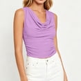 thumbnail image 3 of Crop Tank Tops for Women Linen Women’s Cowl Neck Tank Tops Sleeveless Ruched Pullover Tops Loose Casual Elegant Business Blouse Purples XL, 3 of 6