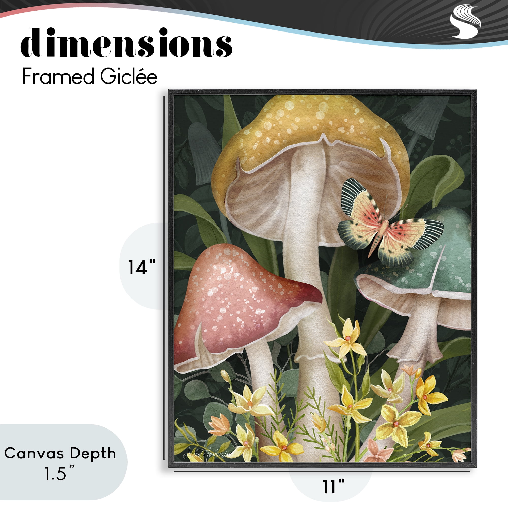 Stupell Industries Midnight Garden Mushrooms Black Framed Giclee Art, design by Nicole Tamarin