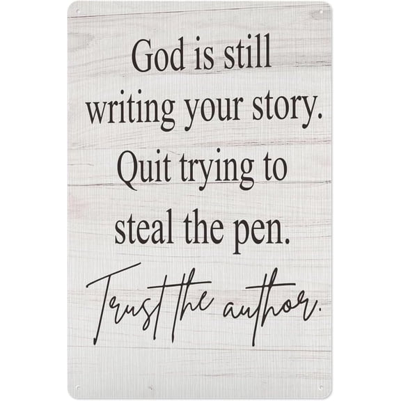 God is Still Writing Your Story Metal Tin Sign, 8x12 Inch Wall Art Plaque, Christian Bible Verse Decoration for Home or Office, Inspirational Faith Gift for Women