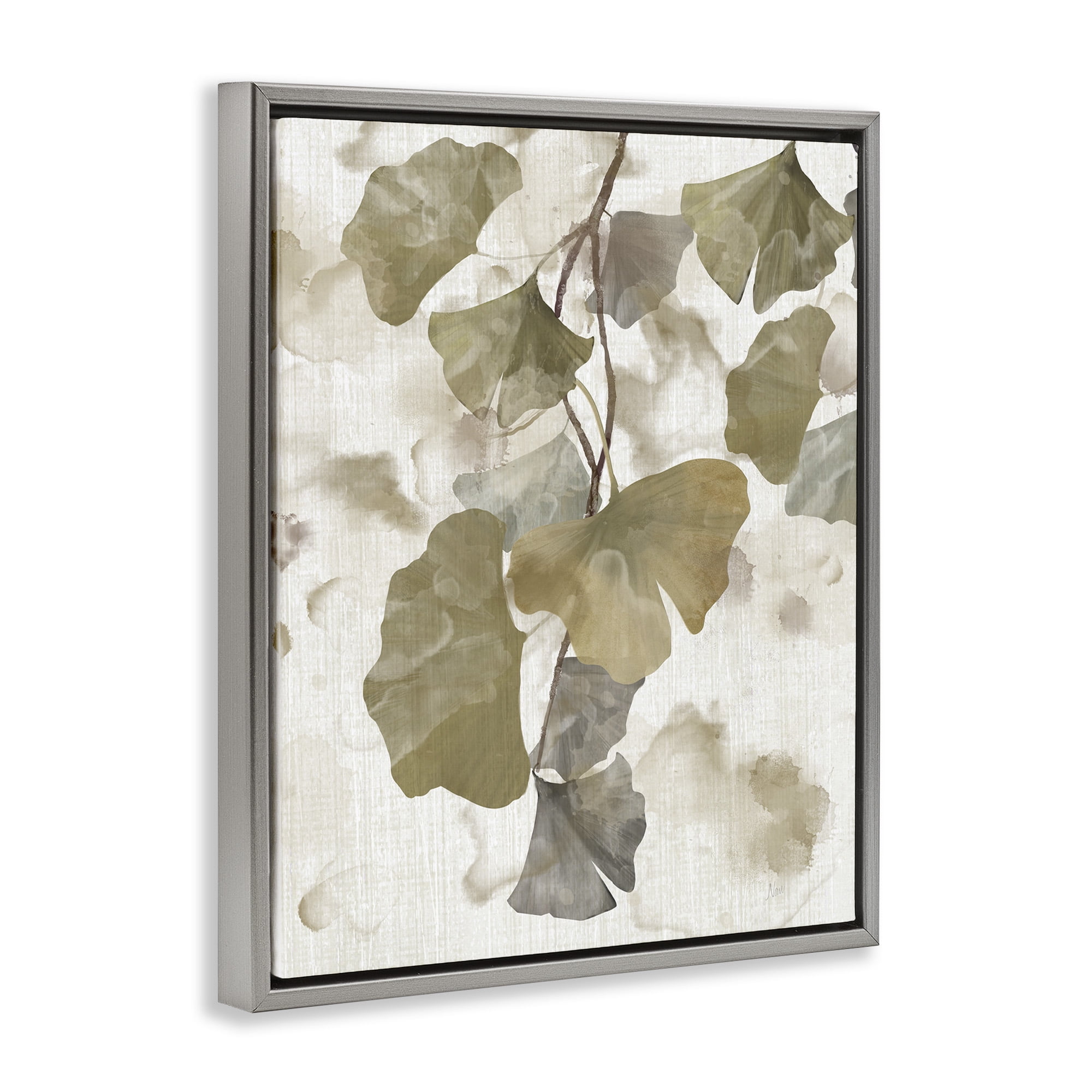 Stupell Industries Rustic Ginkgo Leaves Botanical & Floral Painting Gray Floater Framed Canvas Art Print Wall Art, 25 x 31