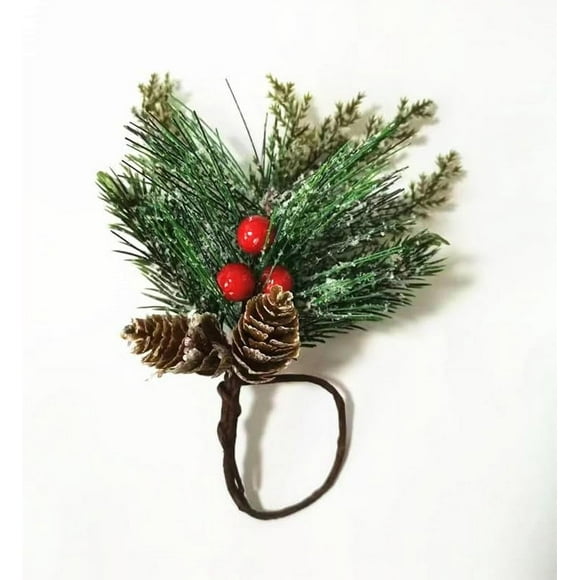 6 Sticks of Christmas Ornaments, Accessories, Cedar red, Real Pine Flowers, Napkin Rings, Paper Towel Buckles