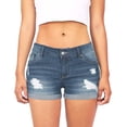 thumbnail image 2 of FAVIPT Women's Casual Mid Rise Denim Shorts Ripped Folded Hem Stretchy Distressed Shorts Blue,2XL, 2 of 8