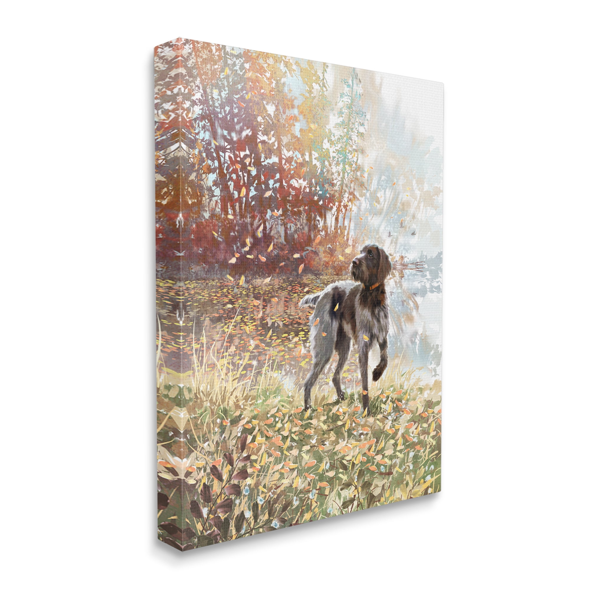 Stupell Pointer Dog Forest Lake Foliage Animals & Insects Painting Gallery Wrapped Canvas Print Wall Art