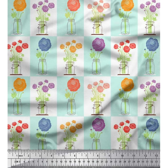 Soimoi Cotton Duck Fabric Bottle Jar & Camellia Floral Print Fabric by The Yard 42 Inch Wide