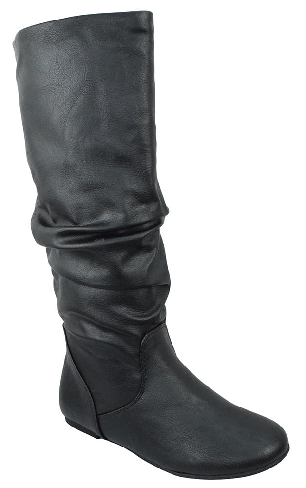 ZULUU Soda Brand Knee High Women Basic Boots Flat Slouchy Boots Faux ...