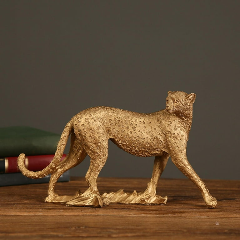 Resin Cheetah Statue Figurine Sculpture Home Office Decor Walking Leopard