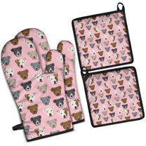 Pit Bull Terrier Kitchen Oven Mitt and Pot Holder Sets 4 Pcs for Baking, Cooking and Grilling, Heat Resistant Up To 392 °F