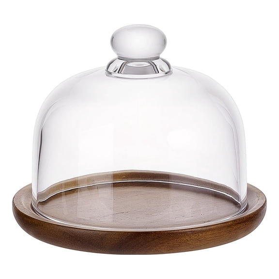 Mini Acacia Wooden Cake Stand with Glass Dome Small Cloche Clear Bell Jar Cover Cake Glass Dome with Base for Kitchen Baking Gifts 6×6×4.9inches DIY