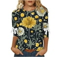 thumbnail image 2 of Sokhug Womens Short Sleeve Tops Floral Boho Shirts Pleated Crewneck Summer Outfit Puff Sleeve Blouses Casual Tunic, 2 of 6