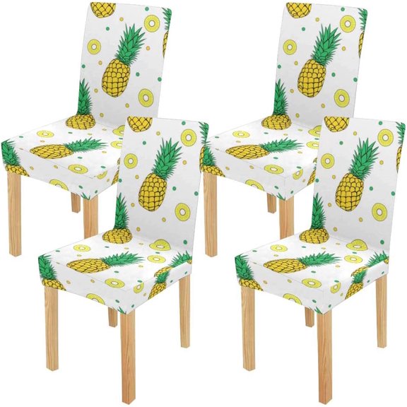 FMSHPON Pineapple Pattern with Pineapple Slice Stretch Chair Cover Protector Seat Slipcover for Dining Room Hotel Wedding Party Set of 4