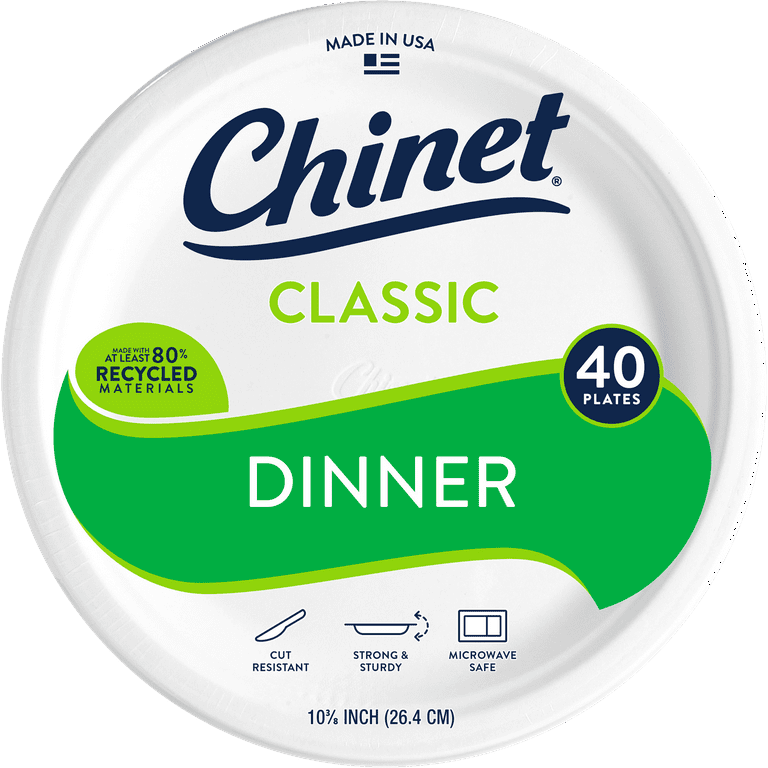 Chinet Classic® Premium Dinner Paper Plates, White, 10 3/8”, 40 Count