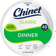 Chinet Classic® Premium Dinner Paper Plates, White, 10 3/8”, 40 Count
